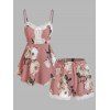 Ensemble de Pyjame à Imprimé Fleur en Dentelle Insérée à Bretelle Fine - Rose clair M