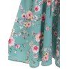 Floral Print A Line Mini Dress Cottagecore Cold Shoulder Lace Up Ruffle Vacation Dress - LIGHT BLUE XL