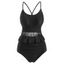 Ruffles Eyelet Ruched Lace Up One-piece Swimsuit - BLACK M