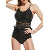 Ruffles Eyelet Ruched Lace Up One-piece Swimsuit - BLACK M
