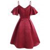 Guipure Lace Applique Butterfly Sleeve Open Shoulder Dress - RED M