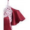 Guipure Lace Applique Butterfly Sleeve Open Shoulder Swing Dress - RED M