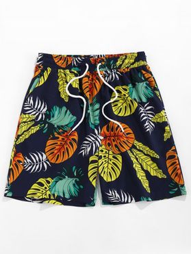 Tropical Leaves Print Beach Shorts