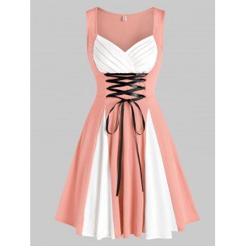 

Sweetheart Neck Lace Up Sleeveless Vintage Dress, Light pink