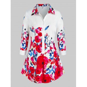 

Plus Size Half Button Floral Printed Blouse, Red