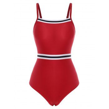 

Striped Cutout High Rise One-piece Swimsuit, Red