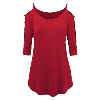 

Plus Size Ladder Cutout Cold Shoulder Tunic Tee, Red