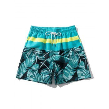 

Tropical Leaf Print Beach Casual Shorts, Macaw blue green