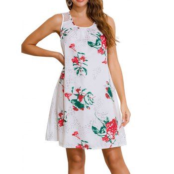 

Lace Panel Floral Trapeze Dress, White