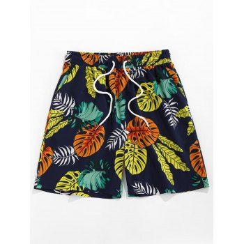 

Tropical Leaves Print Beach Shorts, Deep blue