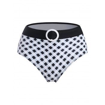 

O Ring Gingham High Waisted Swim Bottom, Black