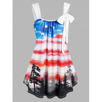 

Plus Size American Flag Print Bowknot Tank Top, White