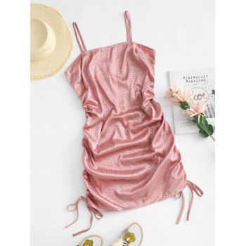 

Side Cinched Ruched Satin Leopard Slinky Dress, Light pink