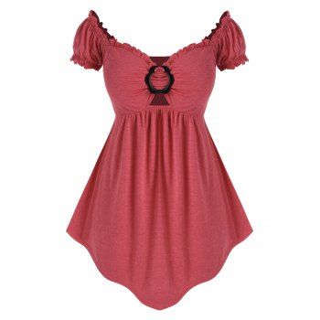 

Plus Size Off The Shoulder O Ring Irregular Tee, Red