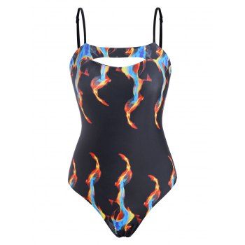 

Flame Print Cami Cutout One-piece Swimsuit, Black