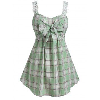 

Plus Size Bowknot Plaid Tank Top, Green