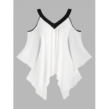 

Plus Size Cold Shoulder Butterfly Sleeve Handkerchief Blouse, White