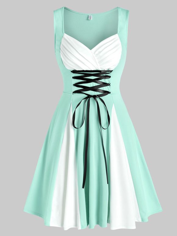 Robe Vintage sans Manches à Lacets - Vert clair 2XL