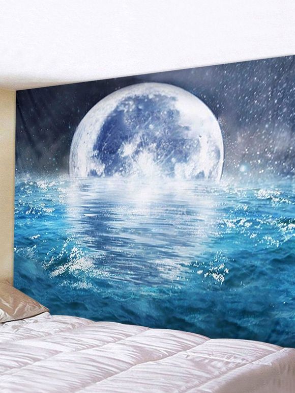 Tapisserie Murale à Imprimé Lune et Océan 3D - multicolor W118 X L79 INCH