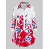 Plus Size Half Button Floral Printed Blouse - RED 1X