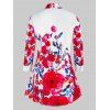 Plus Size Half Button Floral Printed Blouse - RED 5X