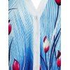 T-shirt Imprimé Fleuri à Demi-Bouton de Grande Taille - Bleu 5X