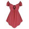 T-shirt Irrégulier Bague en O à Epaule Dénudée de Grande Taille - Rouge 5X