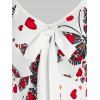 T-shirt Tunique Noué à Imprimé Papillon Cœur à Epaule Dénudée de Grande Taille - Blanc 3X