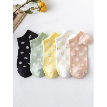 

5 Pairs Daisy Pattern Cotton Ankle Socks Set, Multicolor