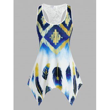 

Plus Size Feather Print Racerback Handkerchief Tank Top, Multicolor