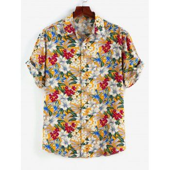

Allover Floral Print Button Up Shirt, White