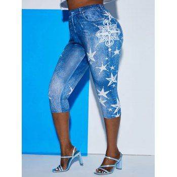 

3D Print Star Plus Size Capri Jeggings, Blue