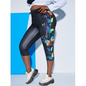 

Plus Size Colorful Butterfly Cropped Leggings, Black