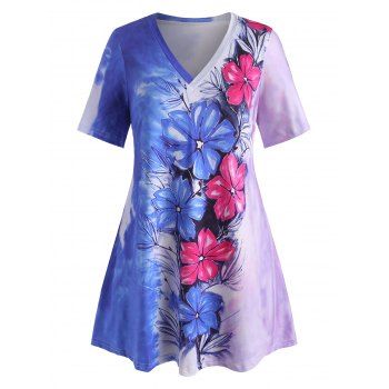 

Plus Size Flower Tie Dye Print Short Sleeve Tee, Blue