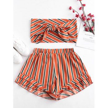 

Plus Size Striped Knotted Bandeau Top and Shorts Set, Multicolor