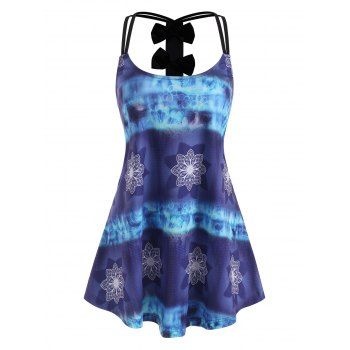 

Plus Size Flower Dip Dye Bowknot Cutout Tank Top, Light blue