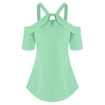 

Cold Shoulder Keyhole Chiffon Blouse, Light green