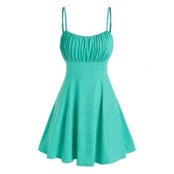Thin Straps Ruched Bust Mini Dress, Green