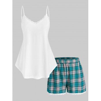 

Plus Size Tank Top and Plaid Shorts Pajamas Set, Green