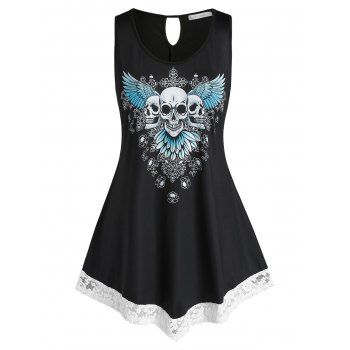 

Plus Size Gothic Skull Wings Print Tank Top, Black