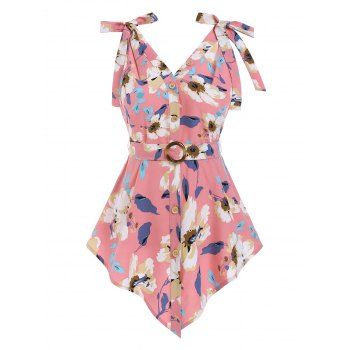 

Asymmetric Tie Shoulder Floral Print Tank Top, Light pink