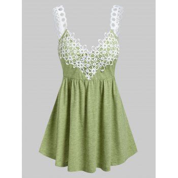 

Flower Lace Insert Flare Tank Top, Light green