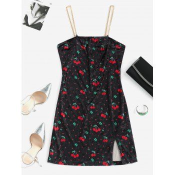 

Cherry Lips Valentine Velvet Slit Chains Plus Size Dress, Multicolor