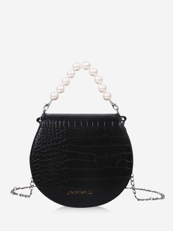 Sac à Main Fausse Perle avec Chaîne à Bretelle - Noir 