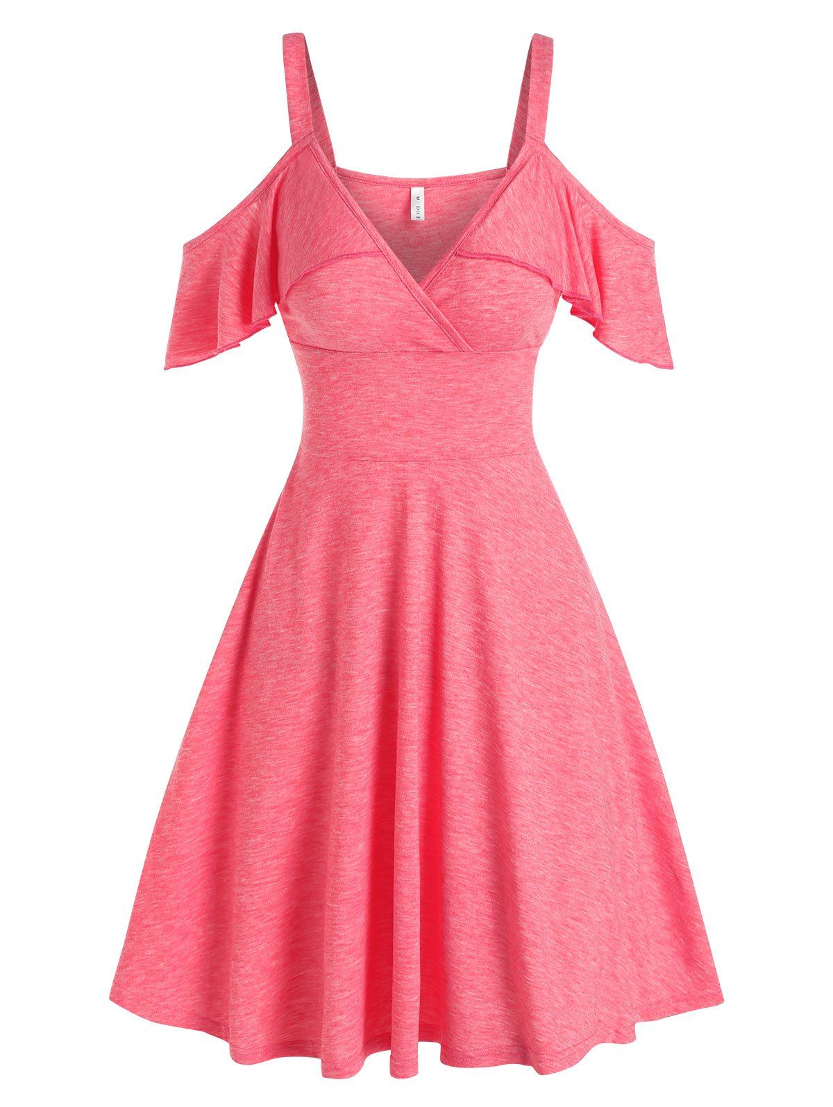 Ruffled Cold Shoulder Mini Dress - LIGHT PINK XL