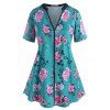 Corsage Long avec Découpe en V à Imprimé Fleurs Grande-Taille - Vert profond 4X