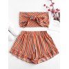 Plus Size Striped Knotted Bandeau Top and Shorts Set - multicolor L