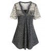 T-shirt Teinté Brodé en Dentelle de Grande Taille - Gris 1X