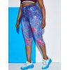 Plus Size Floral 3D Jean Print Cropped Jeggings - BLUE L