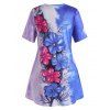 Plus Size Flower Tie Dye Print Short Sleeve Tee - BLUE 1X